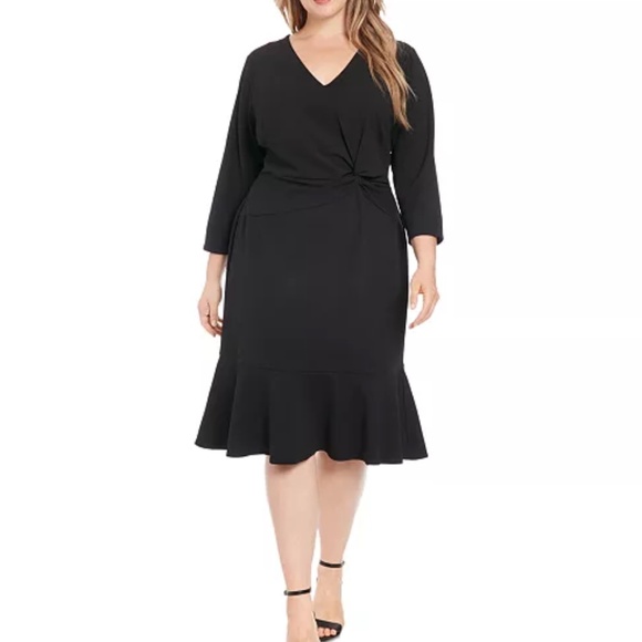 Women’s Plus Size Side-Knot 3/4-Sleeve Midi Dress - Picture 1 of 6